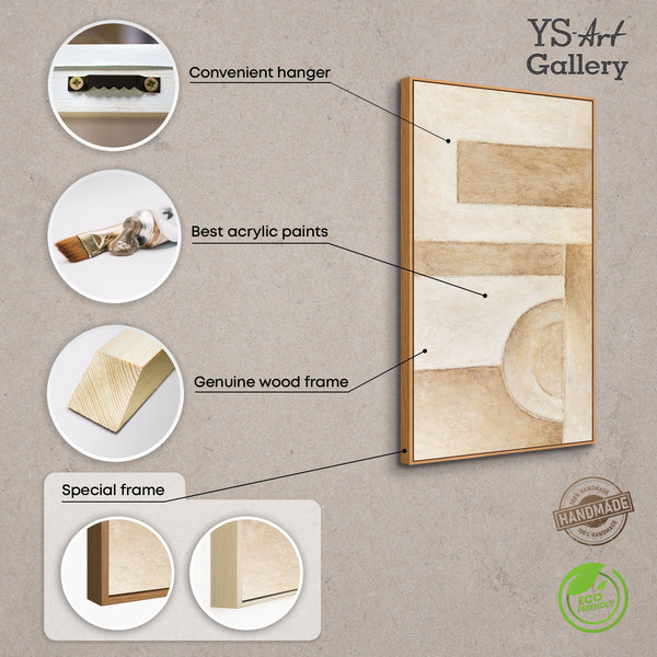 Handgemaltes Abstraktes Acrylbild Beige mit Rahmen – Moderne Wandkunst „Raum der Formen“