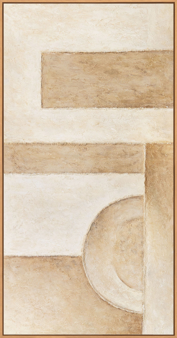 Handgemaltes Abstraktes Acrylbild Beige mit Rahmen – Moderne Wandkunst „Raum der Formen“