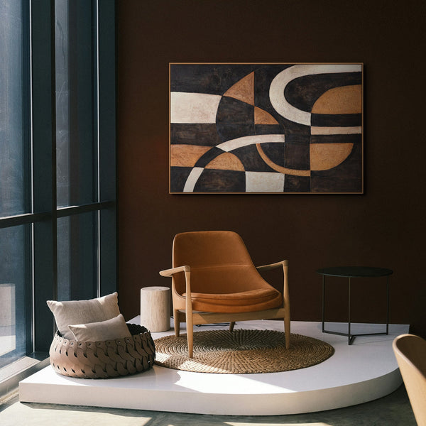 Abstraktes Acrylbild Geometrie mit Rahmen – Handgemaltes Wandbild „Harmonie der Kurven“