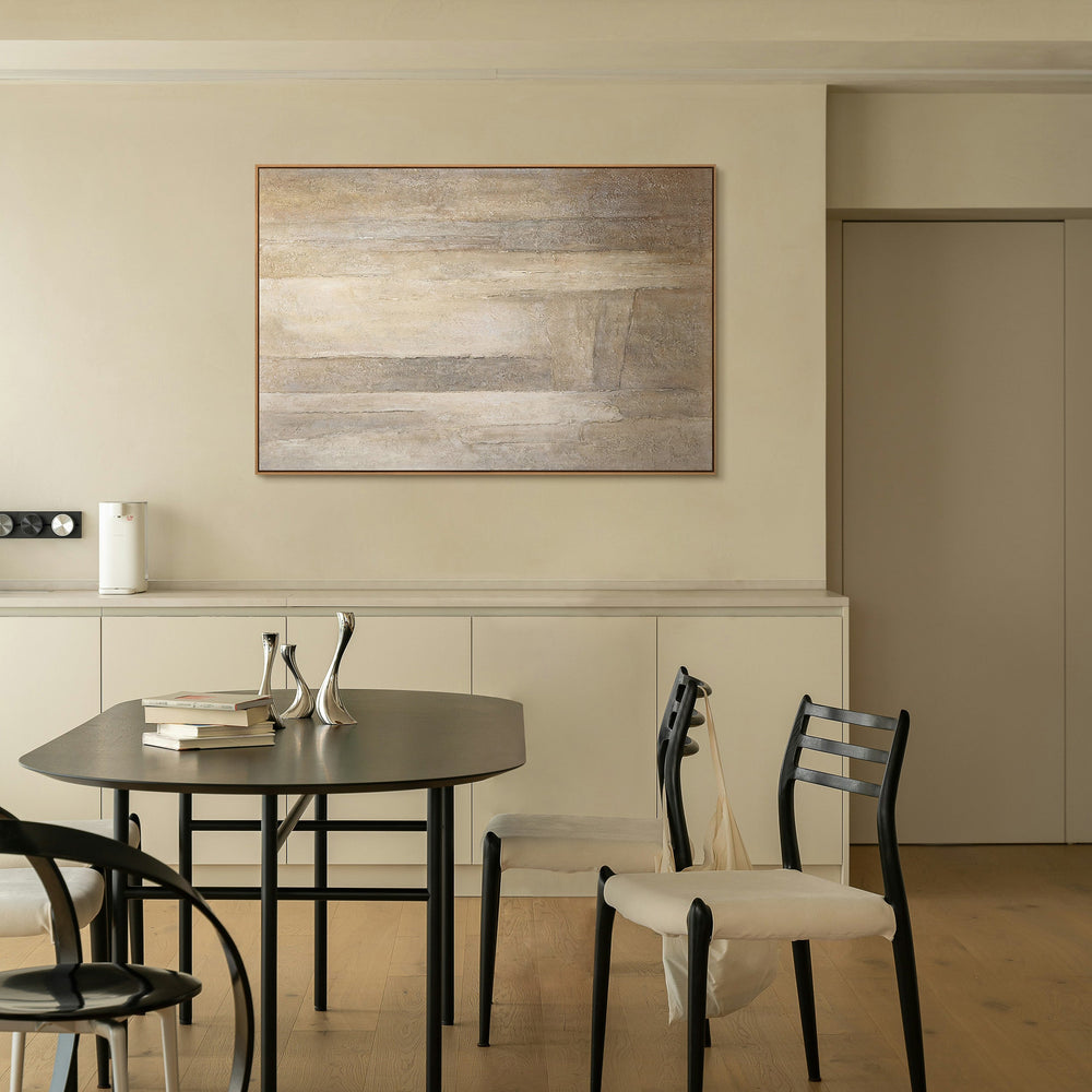 Abstraktes Acrylbild auf Leinwand in Beige Grau „Vertikalen der Zeit“