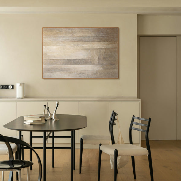 Abstraktes Acrylbild auf Leinwand in Beige Grau „Vertikalen der Zeit“