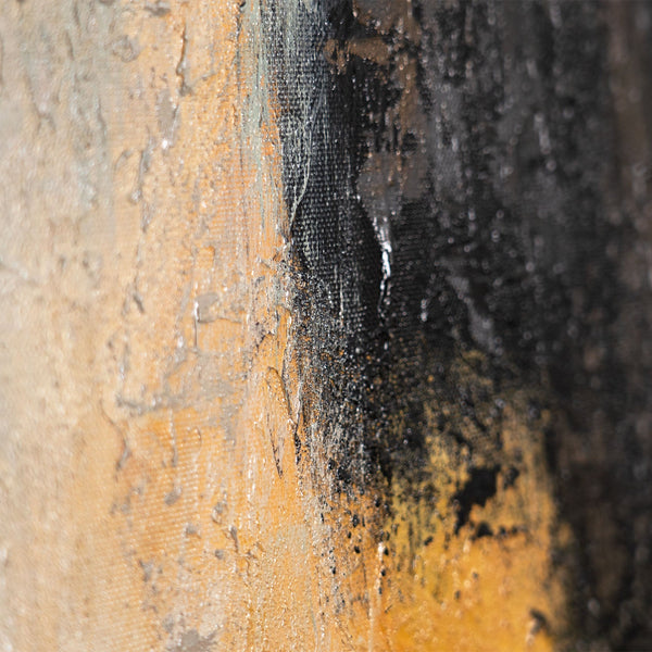 Abstraktes Gemälde mit Rahmen - Modernes Wandbild in Beige Blau Gold „Lichtübergänge“