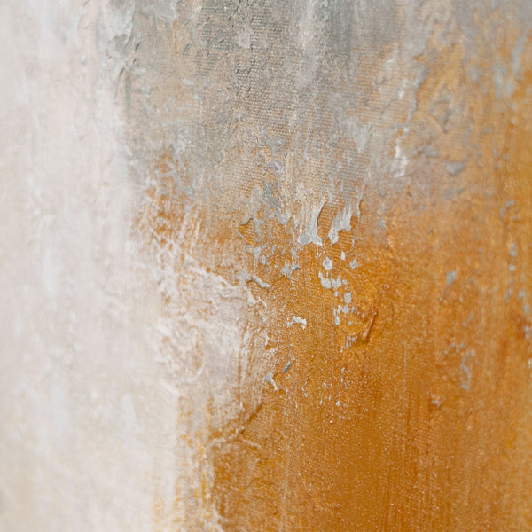 Abstraktes Gemälde mit Rahmen - Modernes Wandbild in Beige Blau Gold „Lichtübergänge“