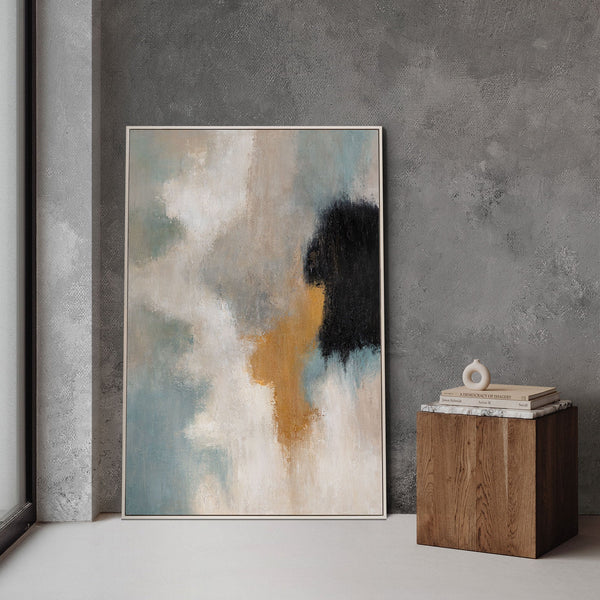 Acrylbild mit Rahmen „Lichtübergänge“ – Abstrakte Wandkunst in Blau und Gold