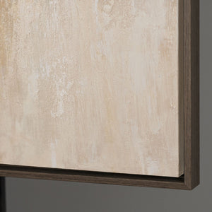 Abstraktes Gemälde mit Rahmen - Modernes Wandbild in Beige Blau Gold „Lichtübergänge“