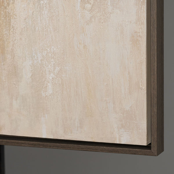 Abstraktes Gemälde mit Rahmen - Modernes Wandbild in Beige Blau Gold „Lichtübergänge“