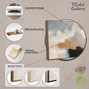 Abstraktes Gemälde mit Rahmen - Modernes Wandbild in Beige Blau Gold „Lichtübergänge“