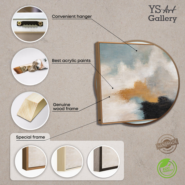 Abstraktes Gemälde mit Rahmen - Modernes Wandbild in Beige Blau Gold „Lichtübergänge“