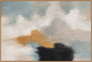 Abstraktes Gemälde mit Rahmen - Modernes Wandbild in Beige Blau Gold „Lichtübergänge“