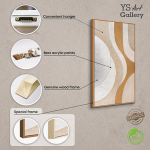 Abstraktes Leinwandbild mit harmonischer Bogenkomposition in Beige