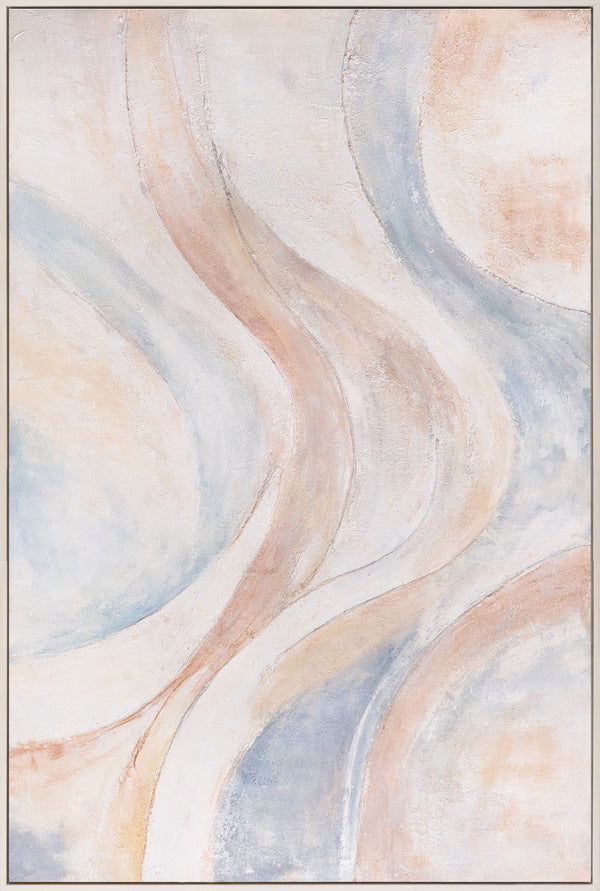 Abstraktes Leinwandbild Beige Blau – Struktur Gemälde mit Rahmen „Windlinien“