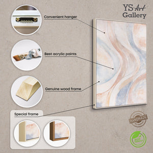 Abstraktes Leinwandbild Beige Blau – Struktur Gemälde mit Rahmen „Windlinien“