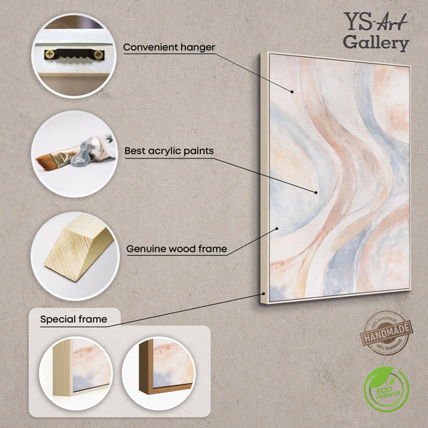 Abstraktes Leinwandbild Beige Blau – Struktur Gemälde mit Rahmen „Windlinien“