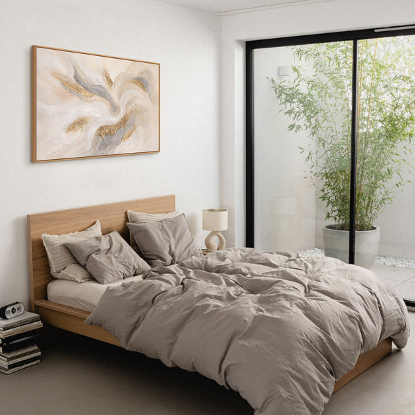 Modernes Struktur Gemälde in Naturtönen – Handgemalte Leinwandkunst mit Rahmen „Strahlende Ströme“