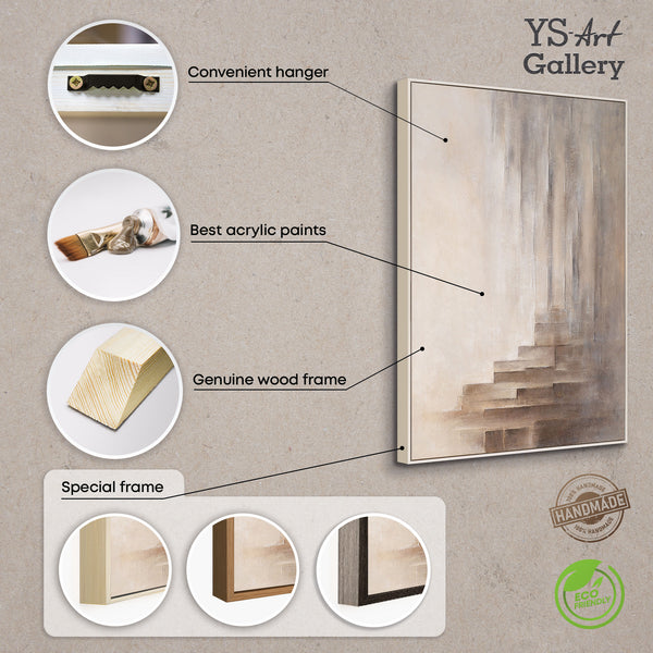 Abstraktes Leinwandbild mit stilisierter Architektur in sanften Beige