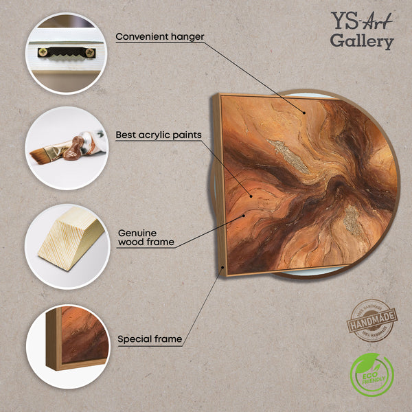 Handgemaltes Gemälde in warmen Erdtönen – moderne Leinwandkunst mit Rahmen „Bernsteinfarbene Ströme“