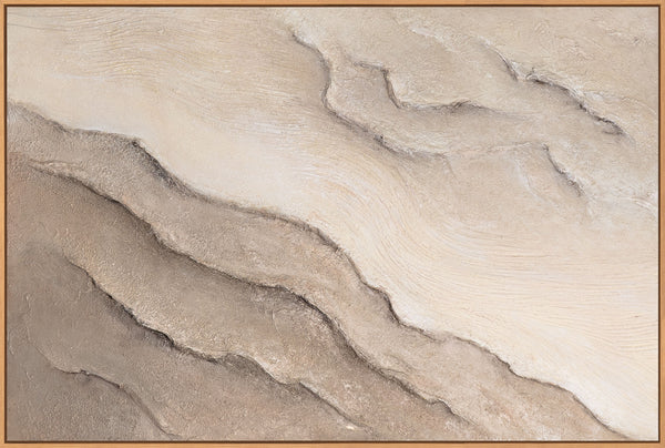 Abstraktes Wandbild in Beige und Sand mit Reliefstruktur