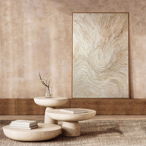 Gemälde mit Rahmen „Baumstrom“ – Abstrakte Kunst in Beige und Creme