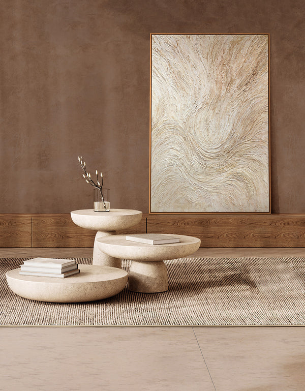 Gemälde mit Rahmen „Baumstrom“ – Abstrakte Kunst in Beige und Creme