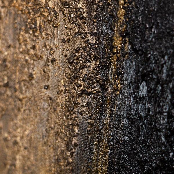 Abstrakte Strukturmalerei in Schwarz und Grau, Detailaufnahme auf Leinwand