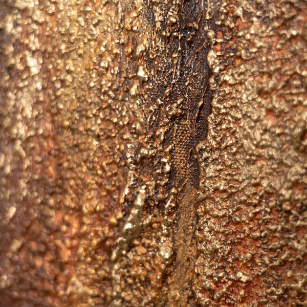 Abstrakte Strukturmalerei in Braun und Gold, Detailaufnahme auf Leinwand