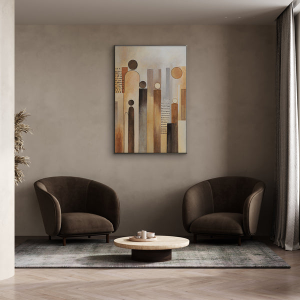 Abstraktes Leinwandbild „Stadt der Figuren“ – Moderne Bilder Wohnzimmer