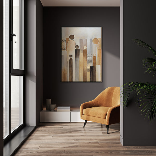 Abstraktes Leinwandbild „Stadt der Figuren“ – Moderne Bilder Wohnzimmer