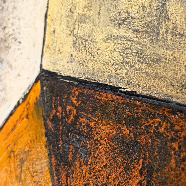 Abstrakte Kunst auf Leinwand mit Rahmen „Begegnung der Ebenen“ - Acrylmalerei in Erdtönen