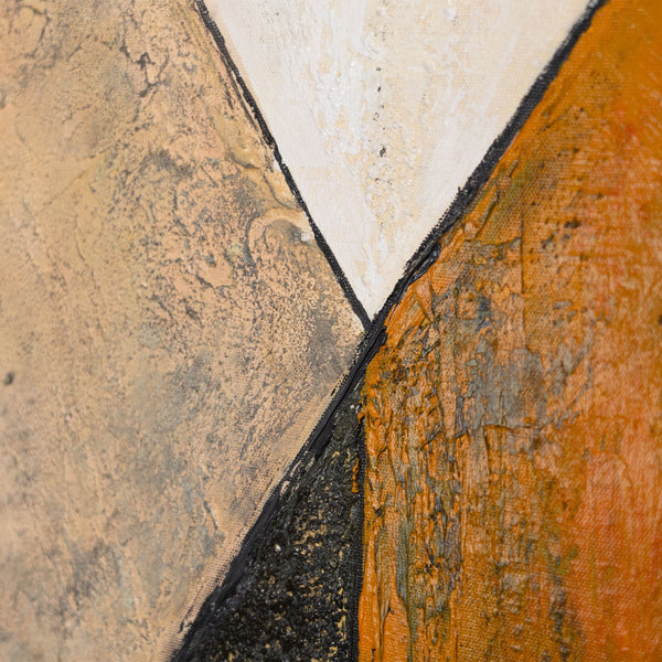 Abstrakte Kunst auf Leinwand mit Rahmen „Begegnung der Ebenen“ - Acrylmalerei in Erdtönen