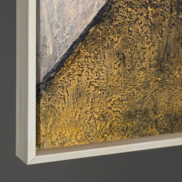 Abstrakte Kunst auf Leinwand mit Rahmen „Begegnung der Ebenen“ - Acrylmalerei in Erdtönen