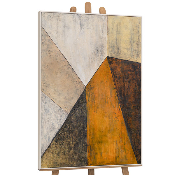 Abstrakte Kunst auf Leinwand mit Rahmen „Begegnung der Ebenen“ - Acrylmalerei in Erdtönen