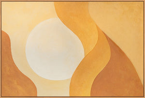 Ruhige abstrakte Kunst auf Leinwand im Rahmen mit Licht „Umarmung der Morgendämmerung“