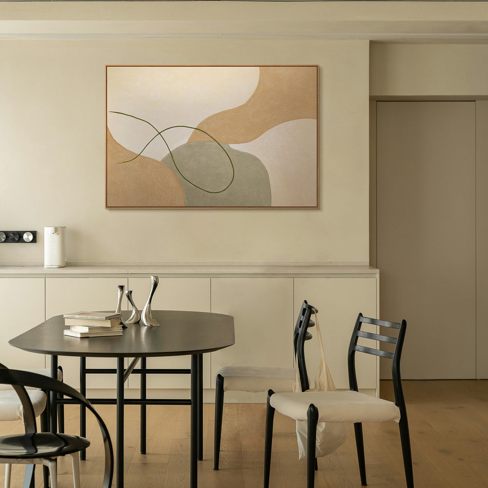 Abstrakte Kunst auf Leinwand im Rahmen mit sanften Linien „Verflechtung“