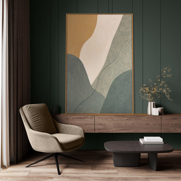 Abstraktes Acrylbild mit Rahmen „Ewige Linie“ – Moderne Wanddeko in Naturfarben