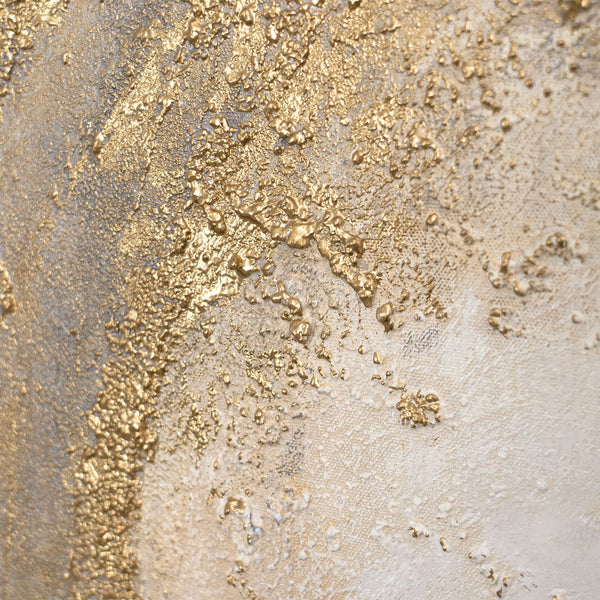 Figuratives Leinwandbild „Goldene Aura" – Nahaufnahme der goldenen Reliefstruktur der Frauensilhouette