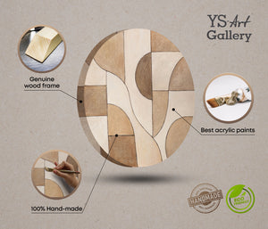 Runde Acrylbild „Ornamente der Zeit“ – Abstrakte Strukturkunst in Erdtönen