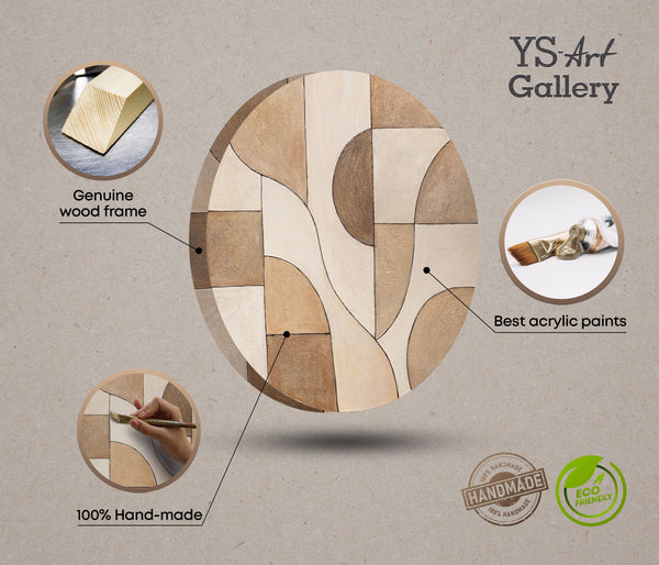 Runde Acrylbild „Ornamente der Zeit“ – Abstrakte Strukturkunst in Erdtönen
