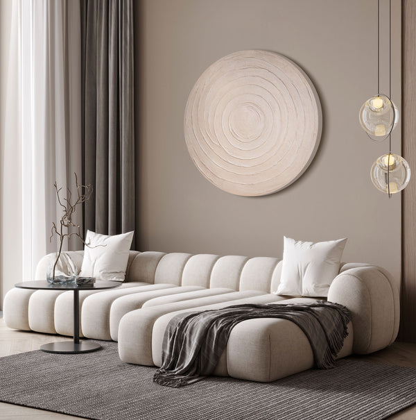 Rundes Bild kaufen Abstraktes Acrylbild Beige Pastell