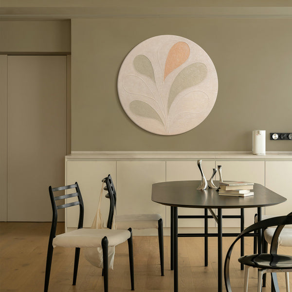 Rundes abstraktes Acrylbild in Beige und Pastell für die Arztpraxis
