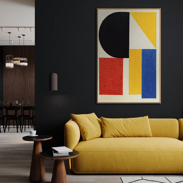 Moderne Acrylmalerei mit Rahmen „Kontraste“ – Abstrakte geometrische Formen auf Leinwand