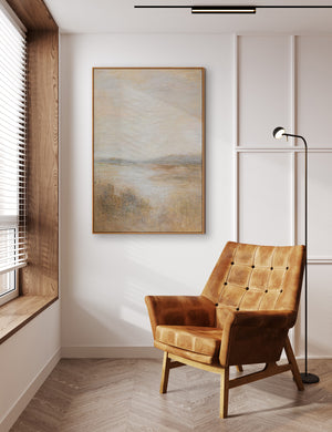 Moderne abstrakte Wandkunst in einem minimalistischen Wohnzimmer