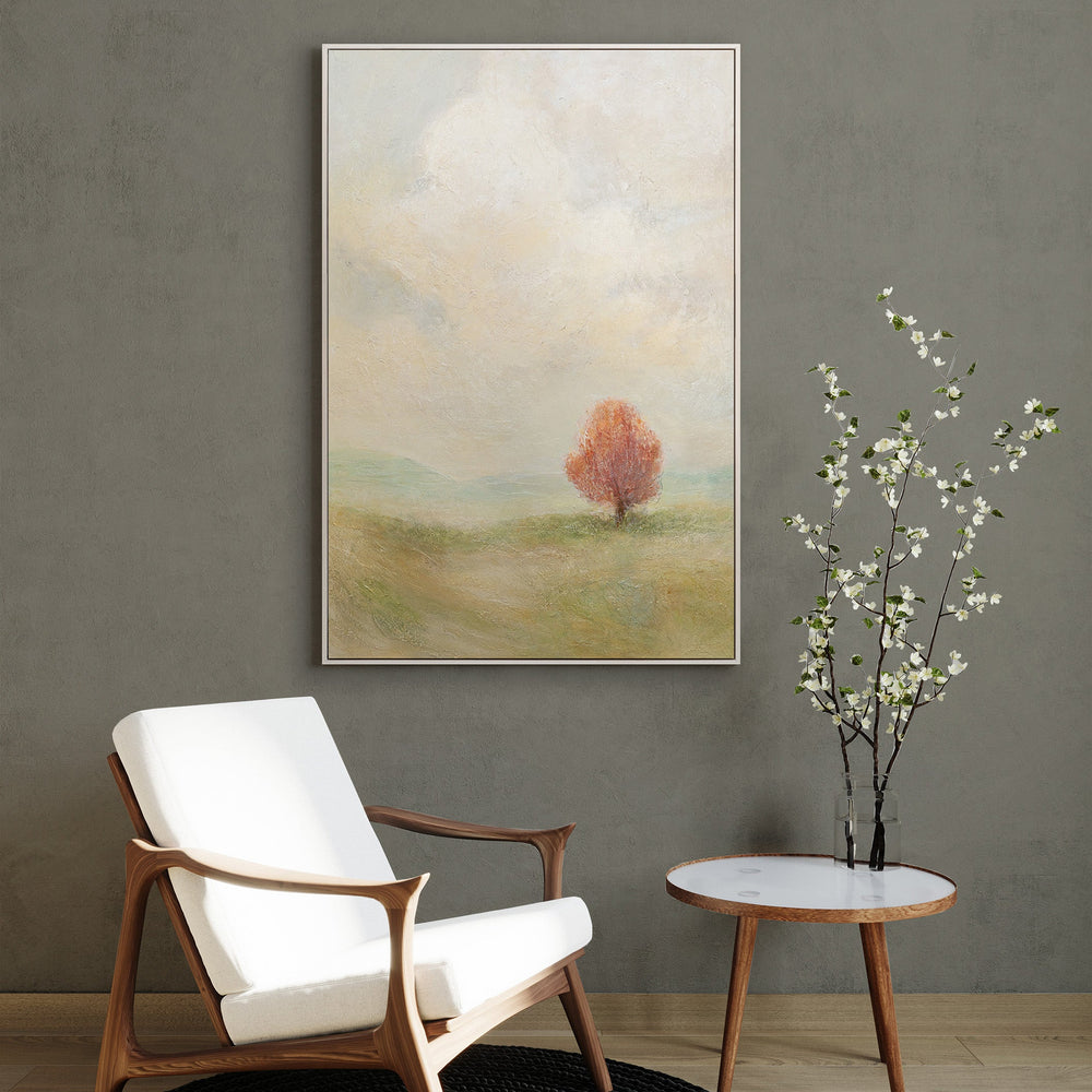 Handgemaltes Landschaftsbild mit Baum in Pastellfarben für die Arztpraxis