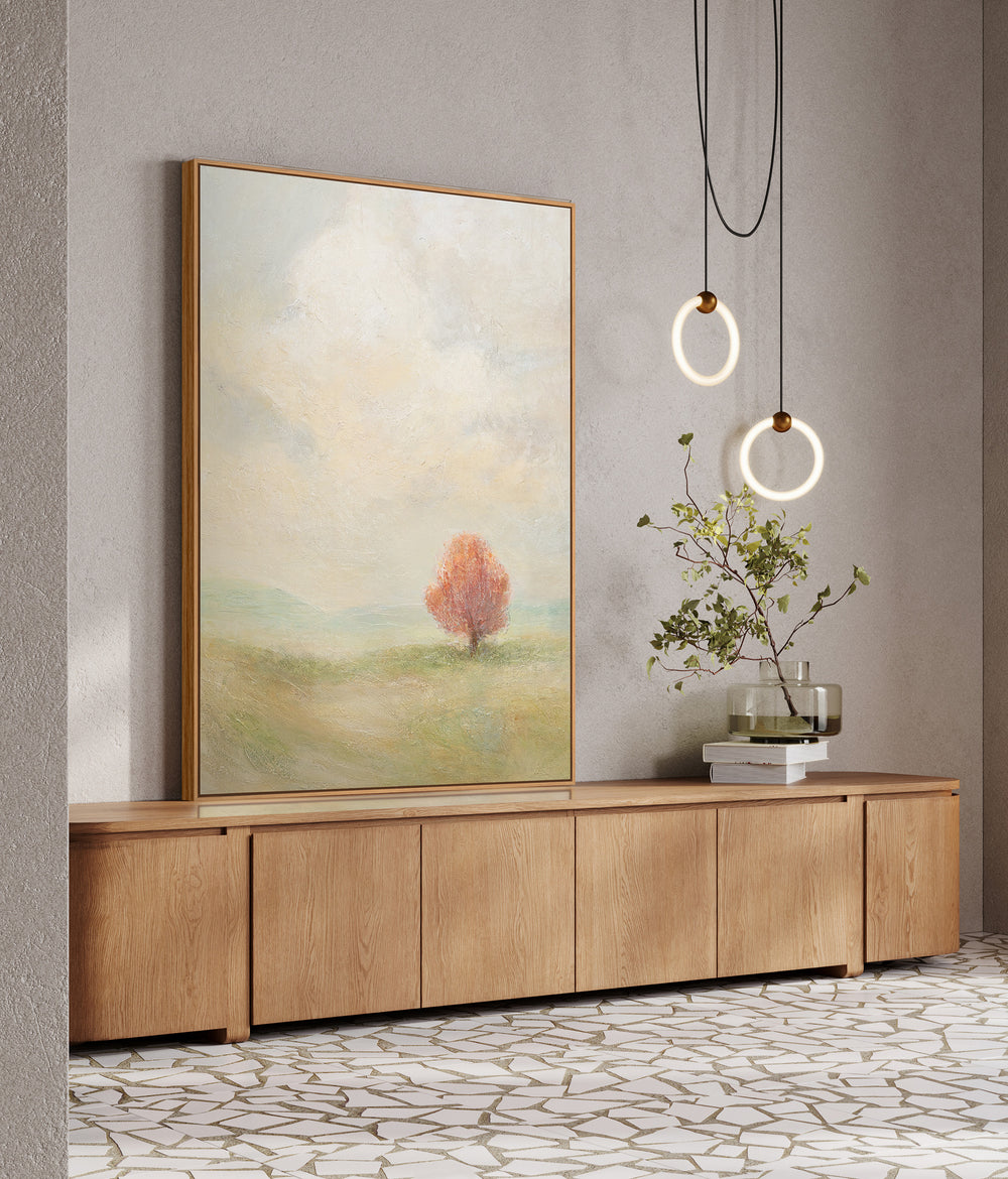 Handgemalte Gemälde auf Leinwand „Warme Weite“ – Moderne Abstrakte Kunst mit Rahmen