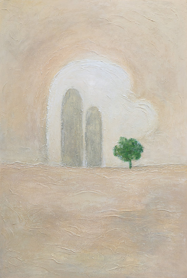 Abstraktes Acrylmalerei mit Rahmen „Grüner Akzent“ – Minimalistische Wandkunst auf Leinwand