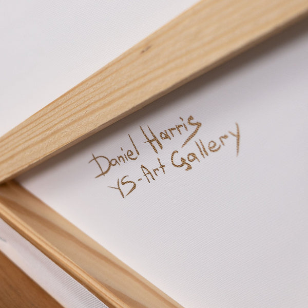 Holzrahmen auf der Rückseite des Leinwandbildes