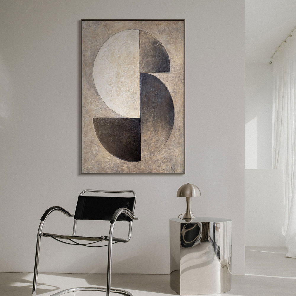 Struktur Gemälde Beige & Schwarz – Abstrakte Kunst auf Leinwand „Duett der Halbkreise“