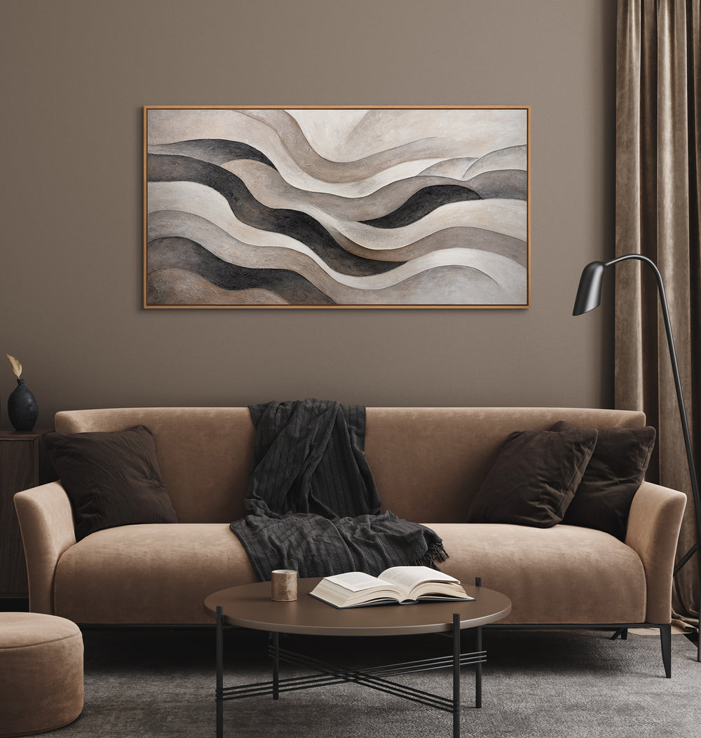 Abstraktes Leinwandbild in Beige Grau – Struktur Acrylgemälde „Sandwellen“