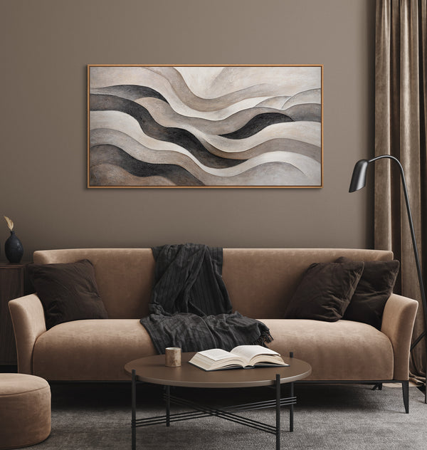 Abstraktes Leinwandbild in Beige Grau – Struktur Acrylgemälde „Sandwellen“
