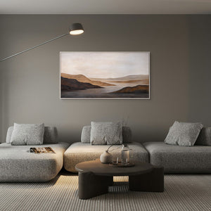 Acrylbild auf Leinwand „Sanfter Sonnenaufgang“ – Handgemalte Landschaft in Beige & Braun