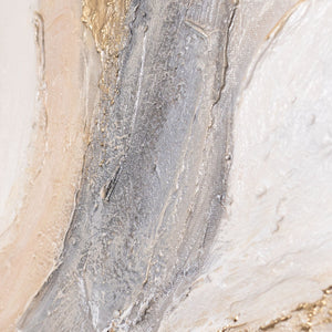 Abstrakte Leinwandkunst mit fließender Struktur in Beige, Grau und Creme